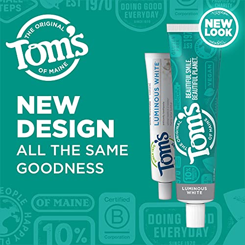 Tom's of Maine Natural Luminous White Toothpaste with Fluoride | Clean Mint Flavor | Whitening Benefits | Daily Oral Car