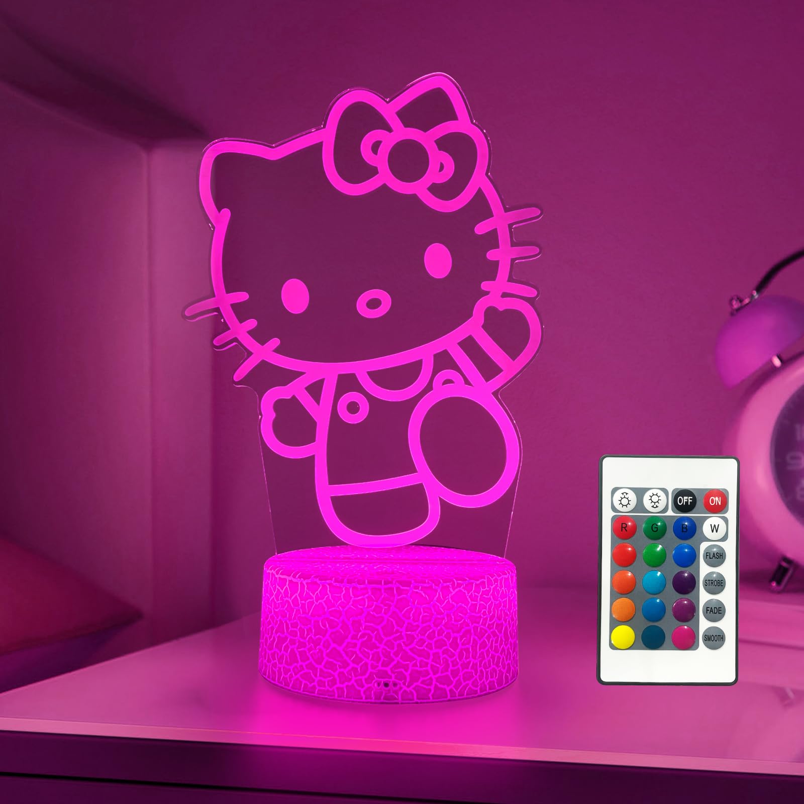 Cute Anime Character Night Light 16 Color Change Decor Kitty Lamp with Remote Dim Timer Kids Gifts